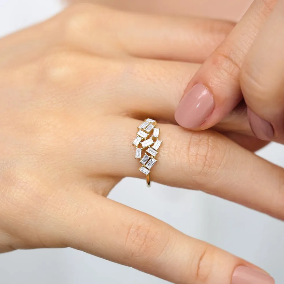 14k Baguette Diamond Cluster Ring