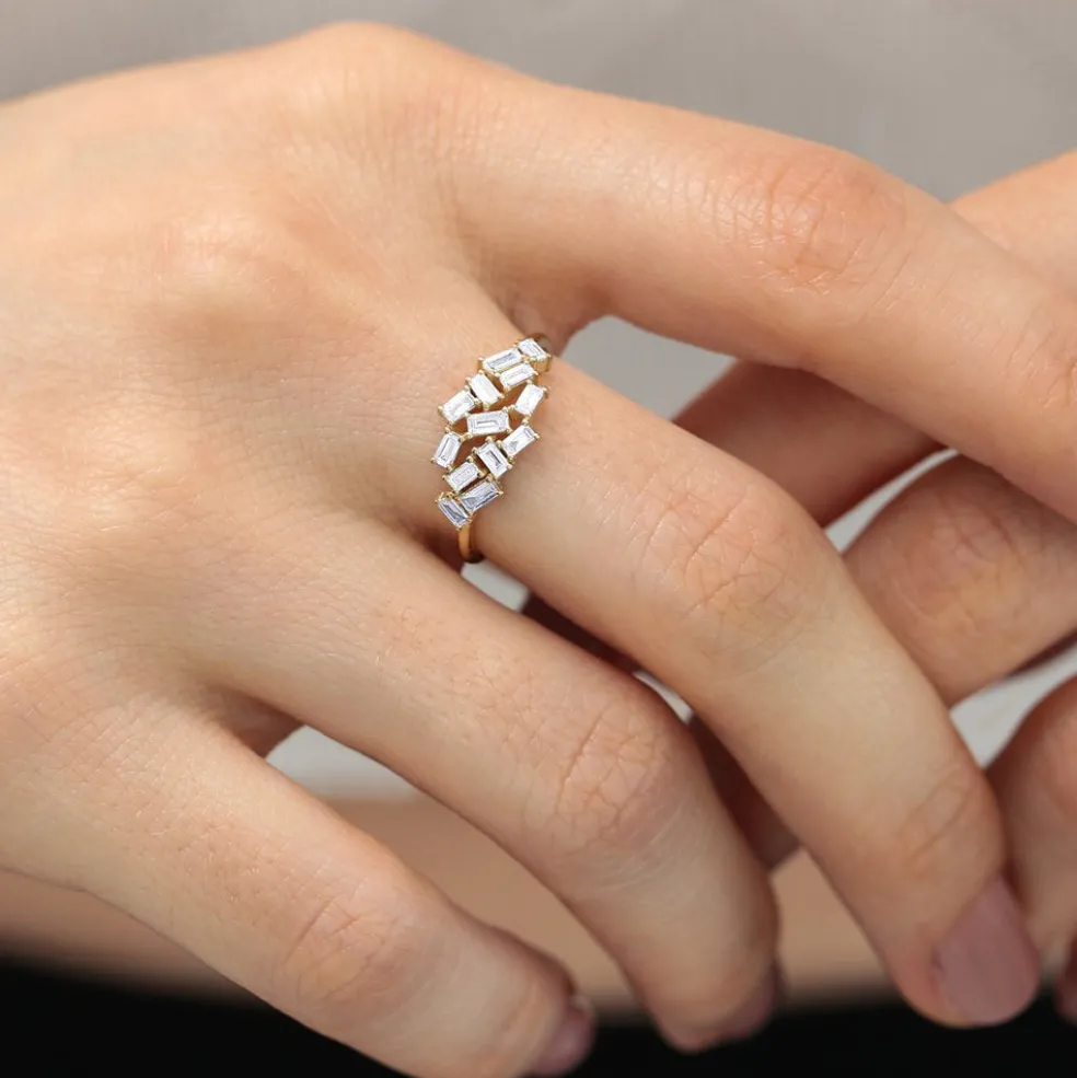 14k Baguette Diamond Cluster Ring