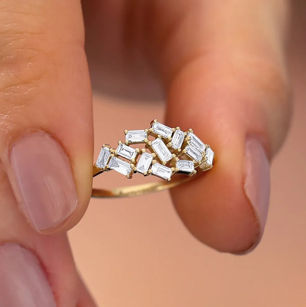 14k Baguette Diamond Cluster Ring
