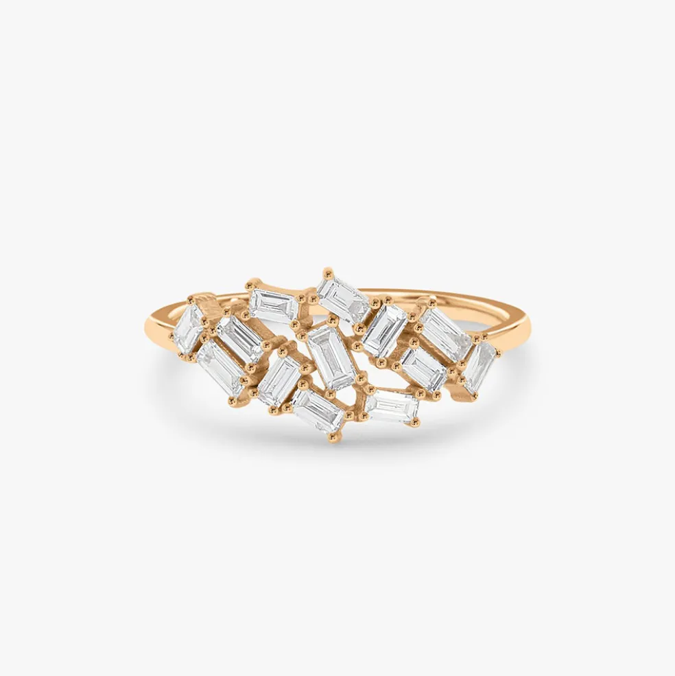 14k Baguette Diamond Cluster Ring
