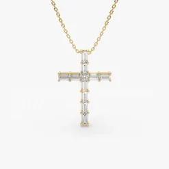 14K Baguette Diamond Cross