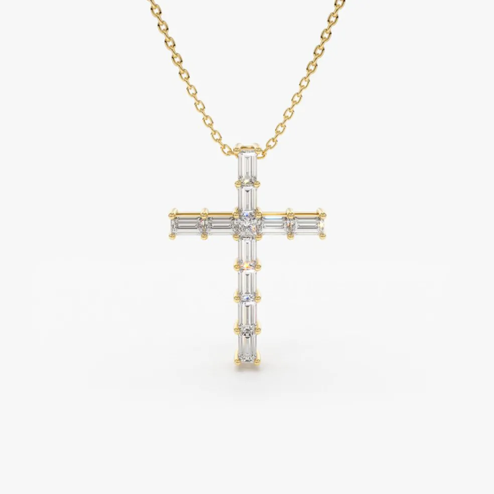 14K Baguette Diamond Cross