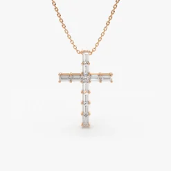 14K Baguette Diamond Cross