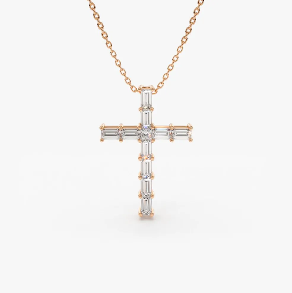 14K Baguette Diamond Cross