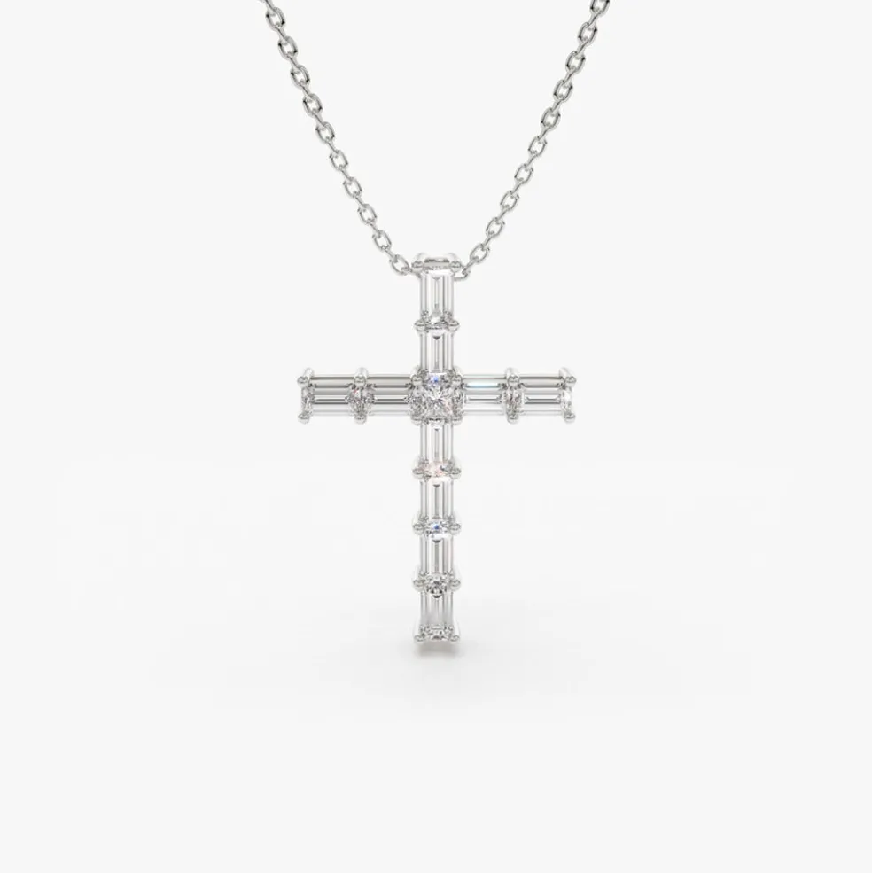 14K Baguette Diamond Cross