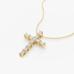 14K Baguette Diamond Cross