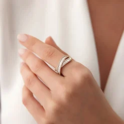 14k Baguette Diamond Crossover Ring