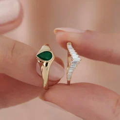 14K Baguette Diamond Curved Tiara Ring