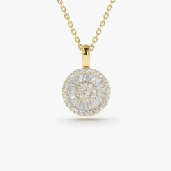 14K Baguette Diamond Disc Cluster Necklace