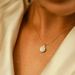14K Baguette Diamond Disc Cluster Necklace