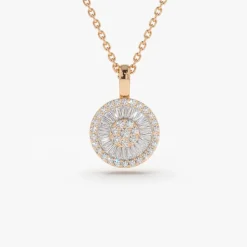 14K Baguette Diamond Disc Cluster Necklace