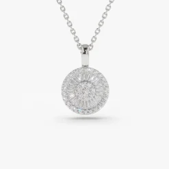 14K Baguette Diamond Disc Cluster Necklace
