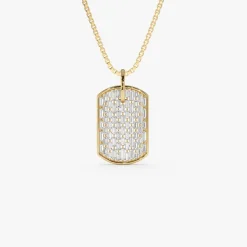 14K Baguette Diamond Dog Tag Pendant