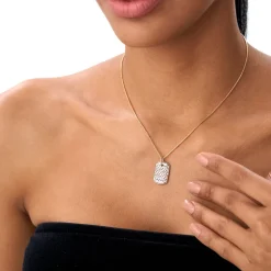 14K Baguette Diamond Dog Tag Pendant