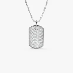 14K Baguette Diamond Dog Tag Pendant