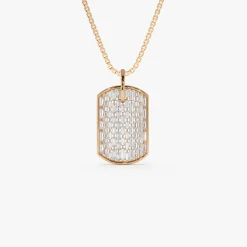 14K Baguette Diamond Dog Tag Pendant