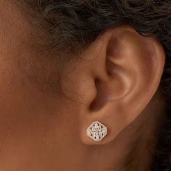 14k Baguette Diamond Earrings in Halo Setting