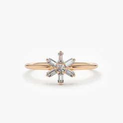 14K Baguette Diamond Flower Ring