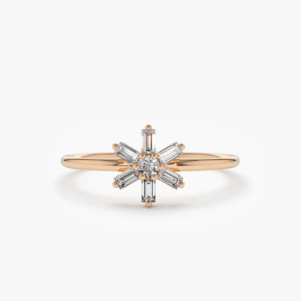 14K Baguette Diamond Flower Ring