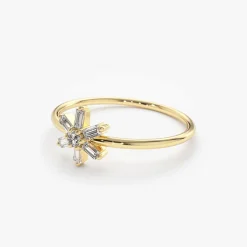 14K Baguette Diamond Flower Ring
