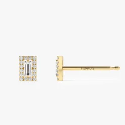 14k Baguette Diamond Halo Setting Diamond Studs