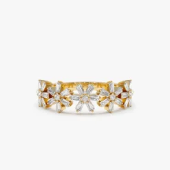 14K Baguette Diamond Multi Flower Design Ring