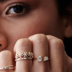 14K Baguette Diamond Multi Flower Design Ring