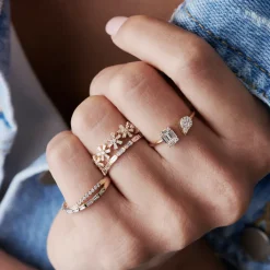 14K Baguette Diamond Multi Flower Design Ring