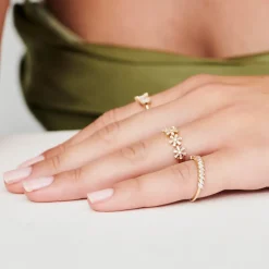14K Baguette Diamond Multi Flower Design Ring