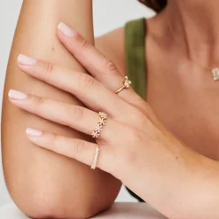 14K Baguette Diamond Multi Flower Design Ring