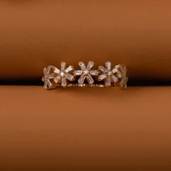 14K Baguette Diamond Multi Flower Design Ring
