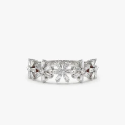 14K Baguette Diamond Multi Flower Design Ring
