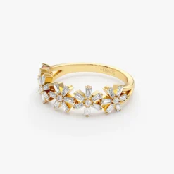 14K Baguette Diamond Multi Flower Design Ring