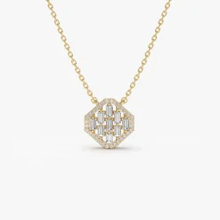 14k Baguette Diamond Necklace in Halo Setting