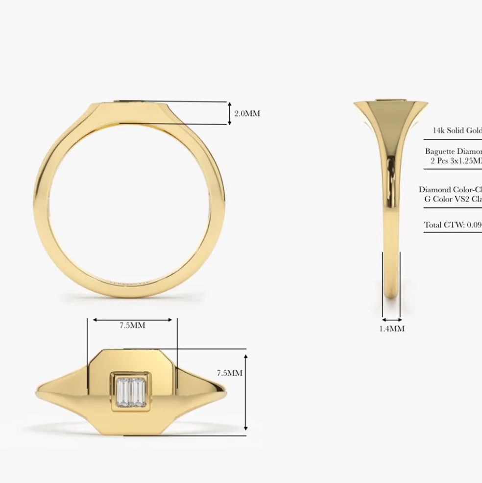 14k Baguette Diamond Pinky Ring