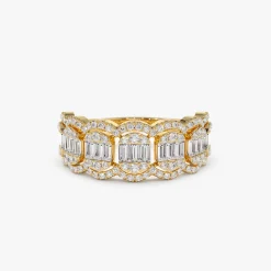 14k Baguette Diamond Ring in Halo Setting