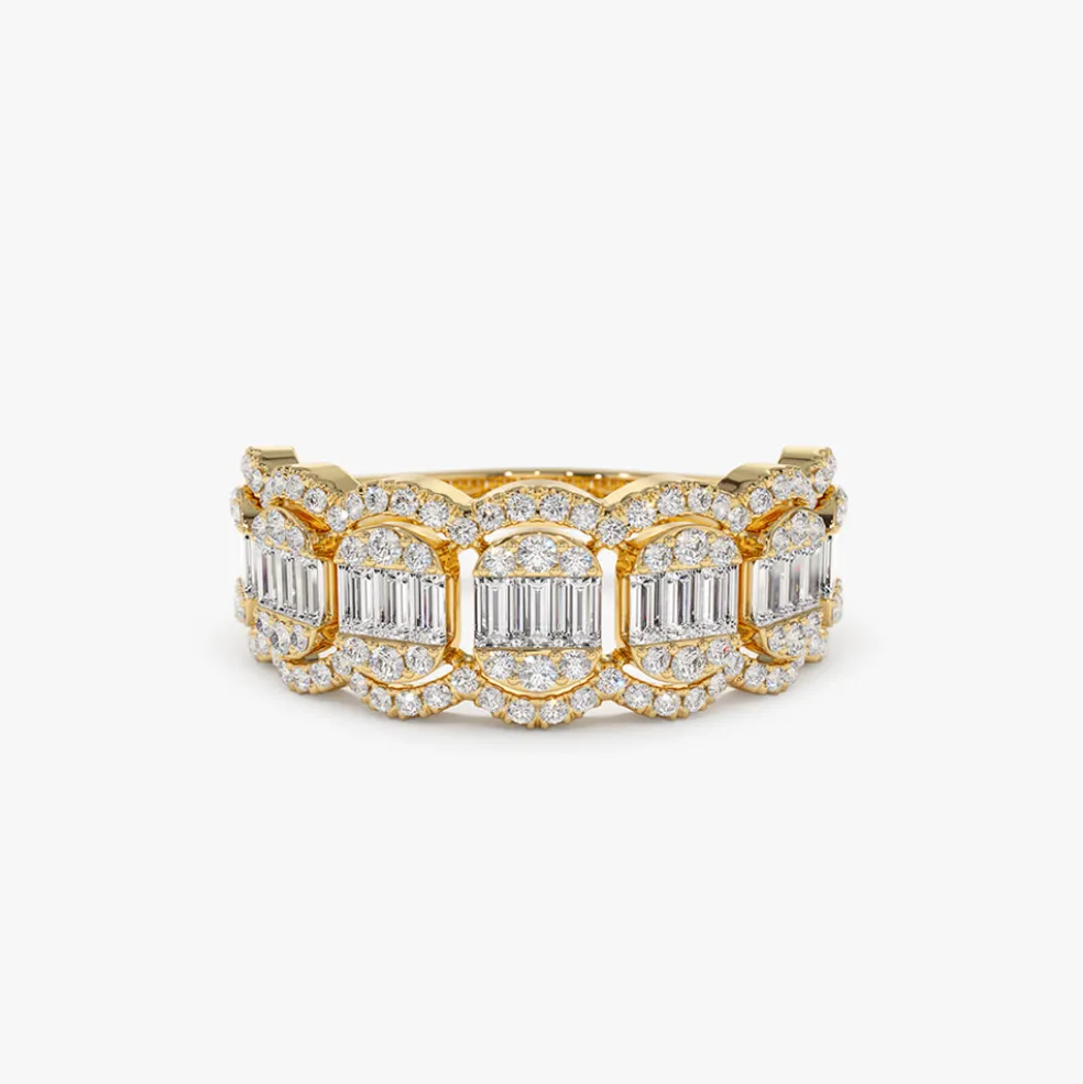 14k Baguette Diamond Ring in Halo Setting