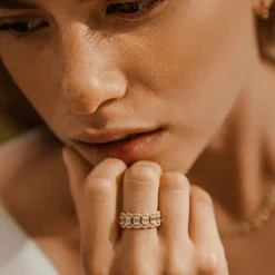 14k Baguette Diamond Ring in Halo Setting