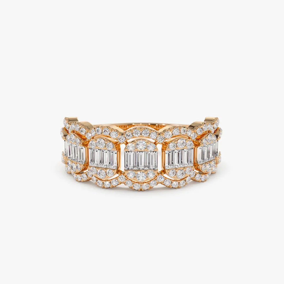 14k Baguette Diamond Ring in Halo Setting