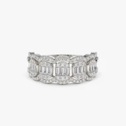 14k Baguette Diamond Ring in Halo Setting
