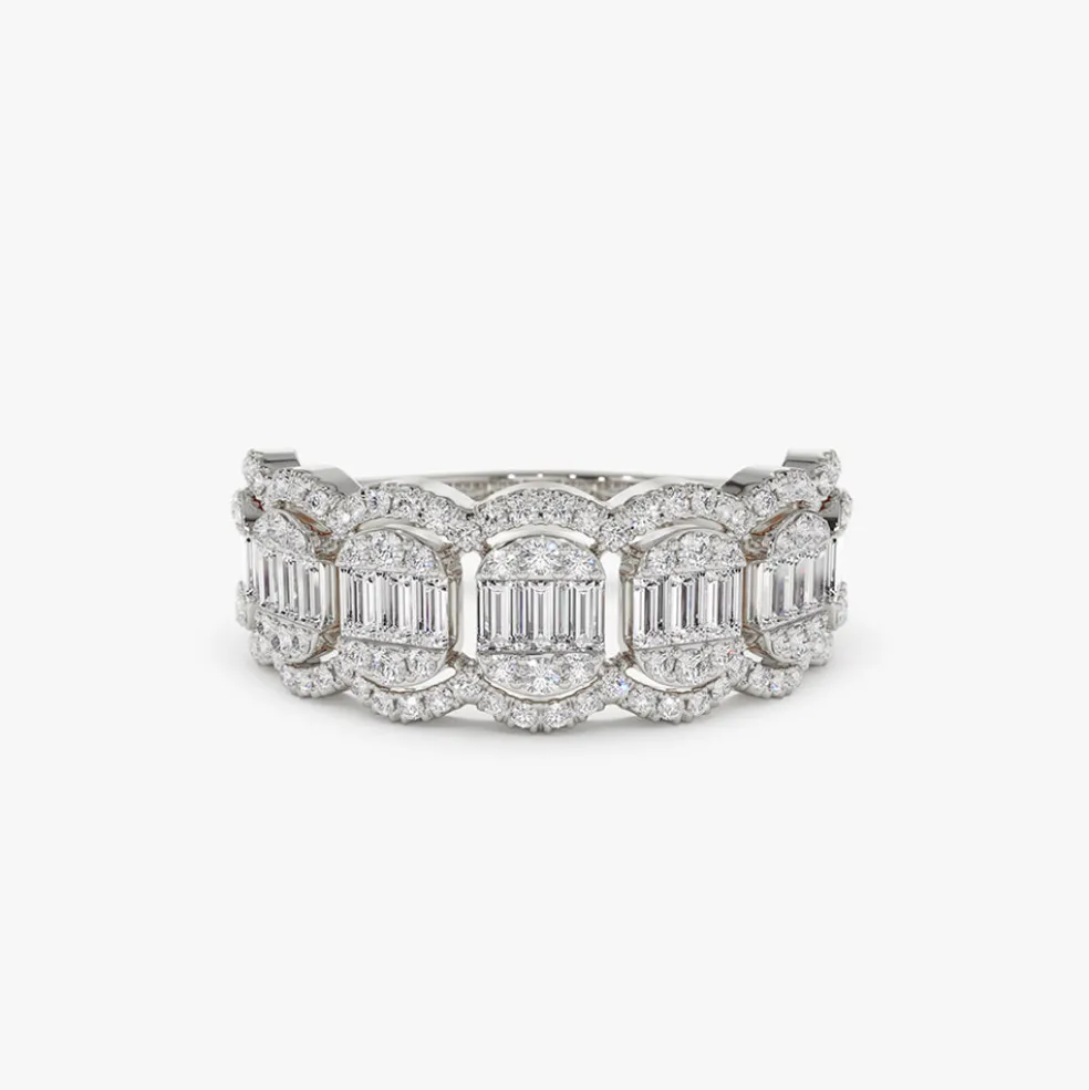 14k Baguette Diamond Ring in Halo Setting