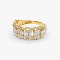 14k Baguette Diamond Ring in Halo Setting