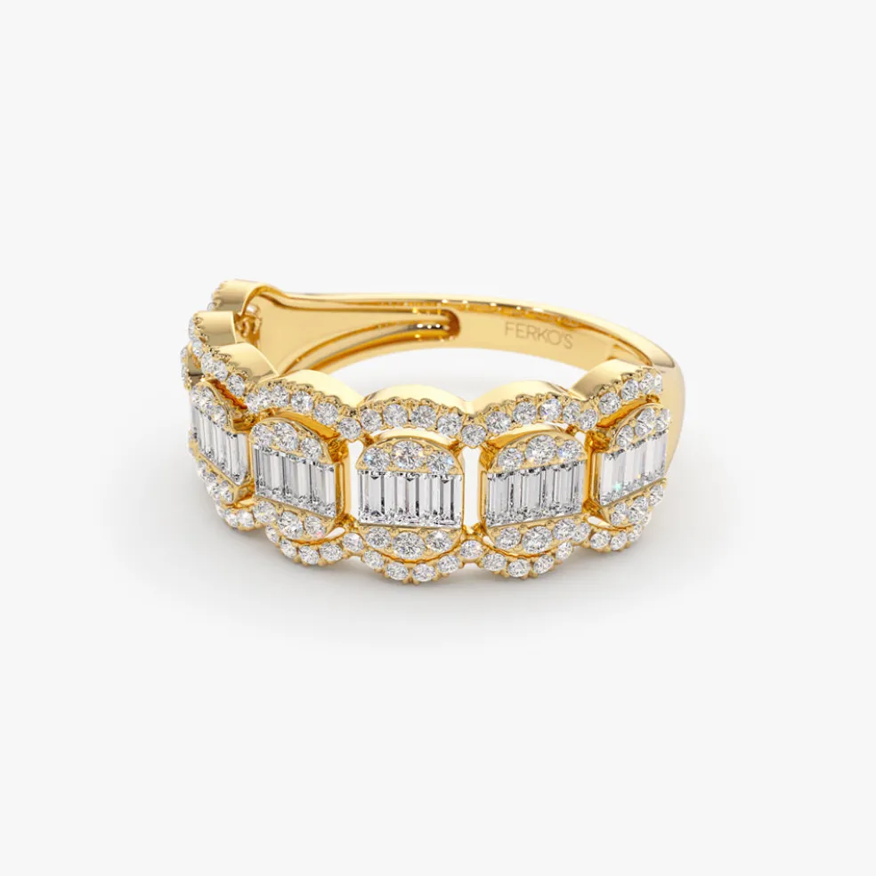 14k Baguette Diamond Ring in Halo Setting
