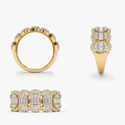 14k Baguette Diamond Ring in Halo Setting