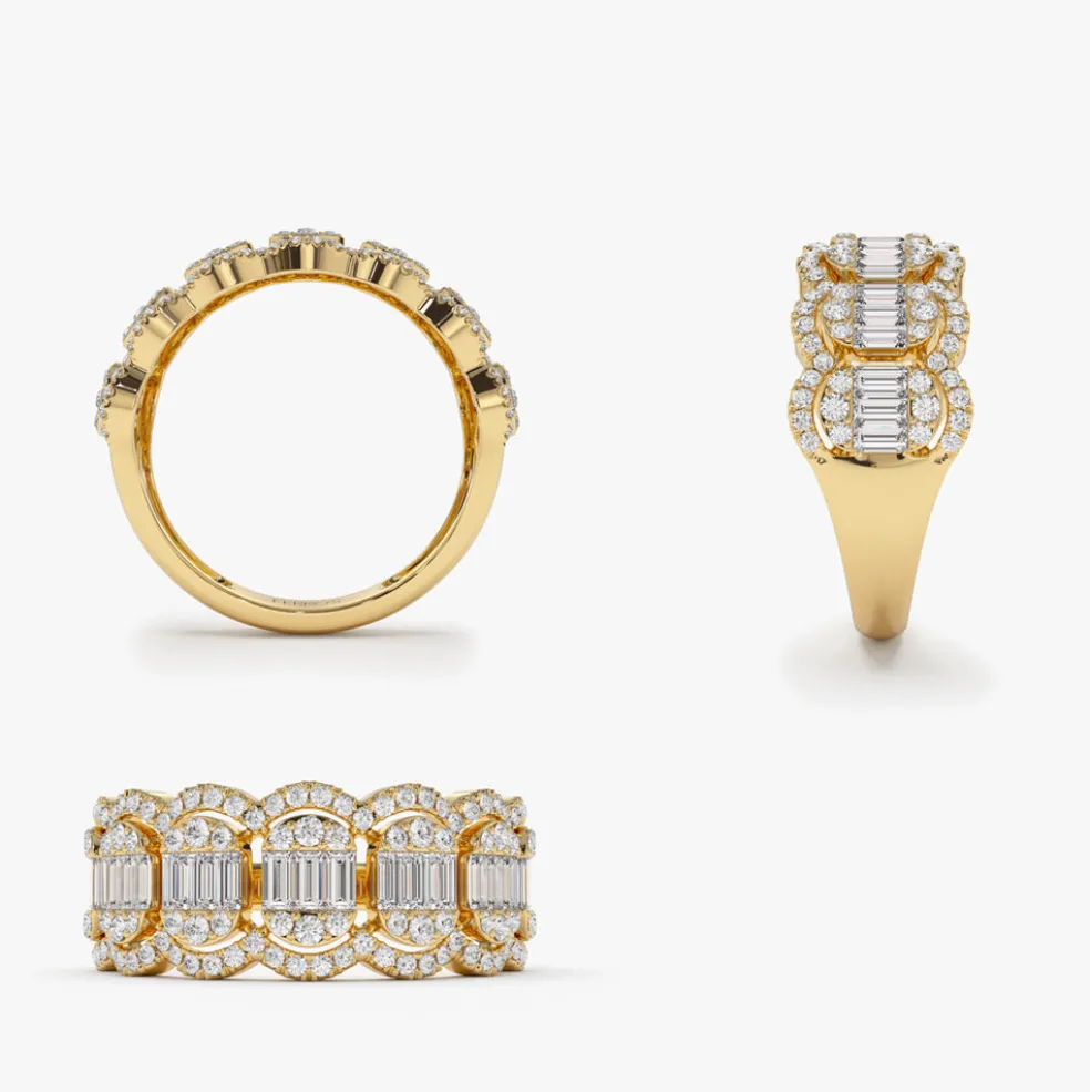 14k Baguette Diamond Ring in Halo Setting