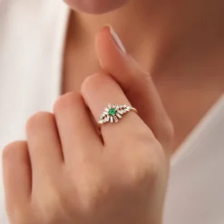 14K Baguette Diamond Ring with a Square Emerald