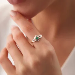 14K Baguette Diamond Ring with a Square Emerald