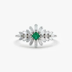 14K Baguette Diamond Ring with a Square Emerald
