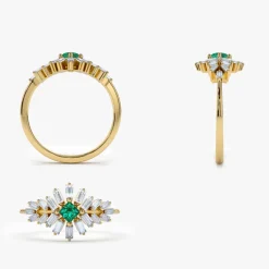14K Baguette Diamond Ring with a Square Emerald