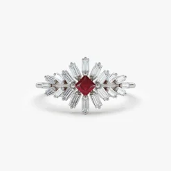 14K Baguette Diamond Ring with a Square Ruby
